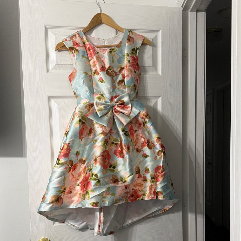 Bonnie Jean Floral Satin Dress with Bow